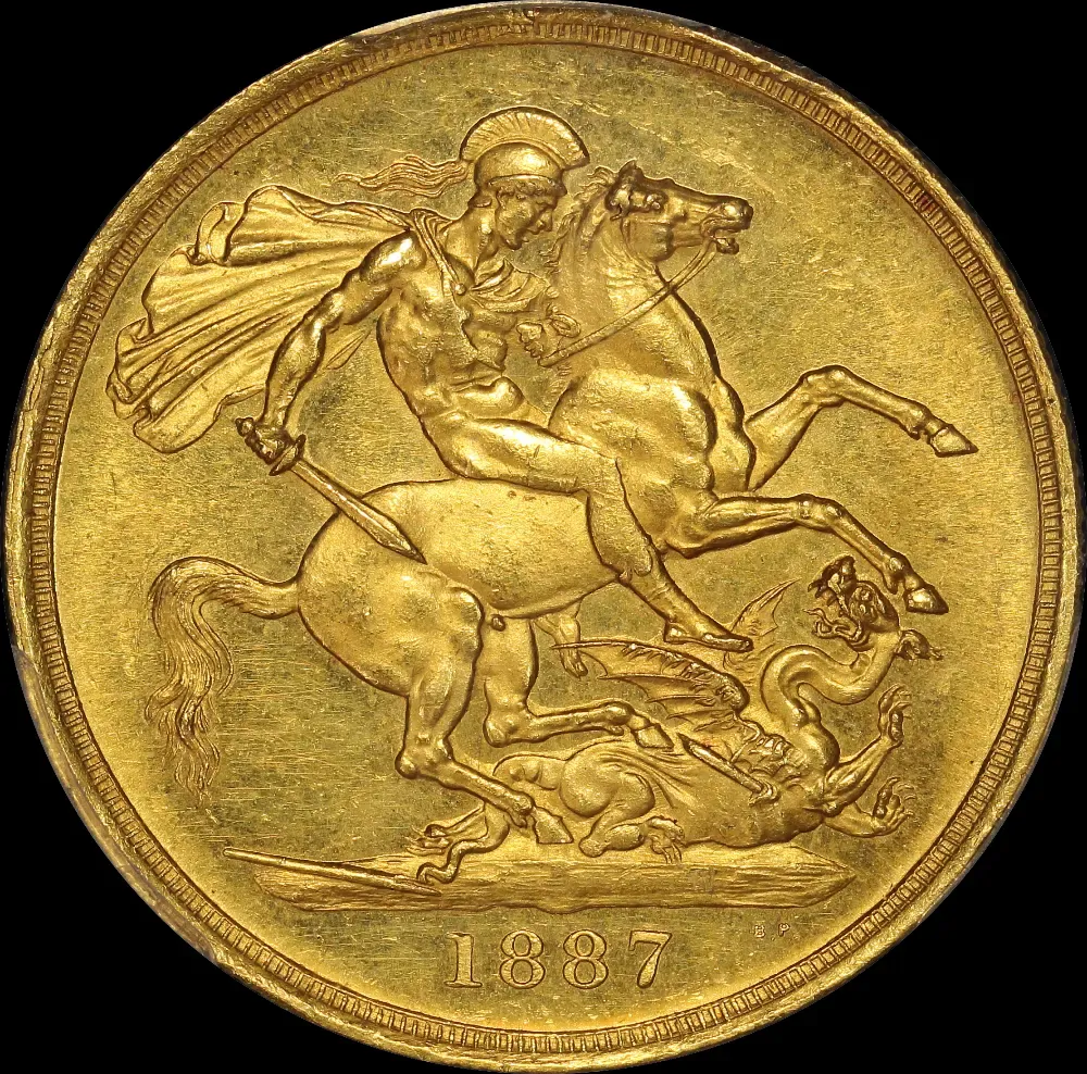 1887 Gold Two Pounds Victoria S#3865 PCGS Genuine Unc Details product image