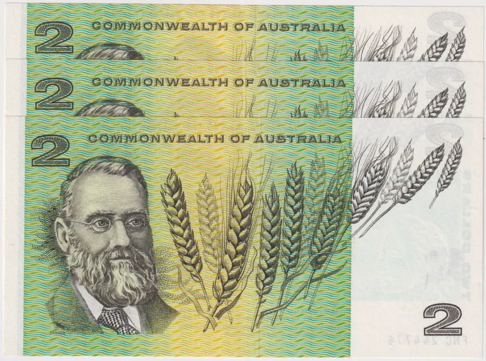 1968 $2 Note Consecutive Trio Coombs/Randall R82 about Uncirculated