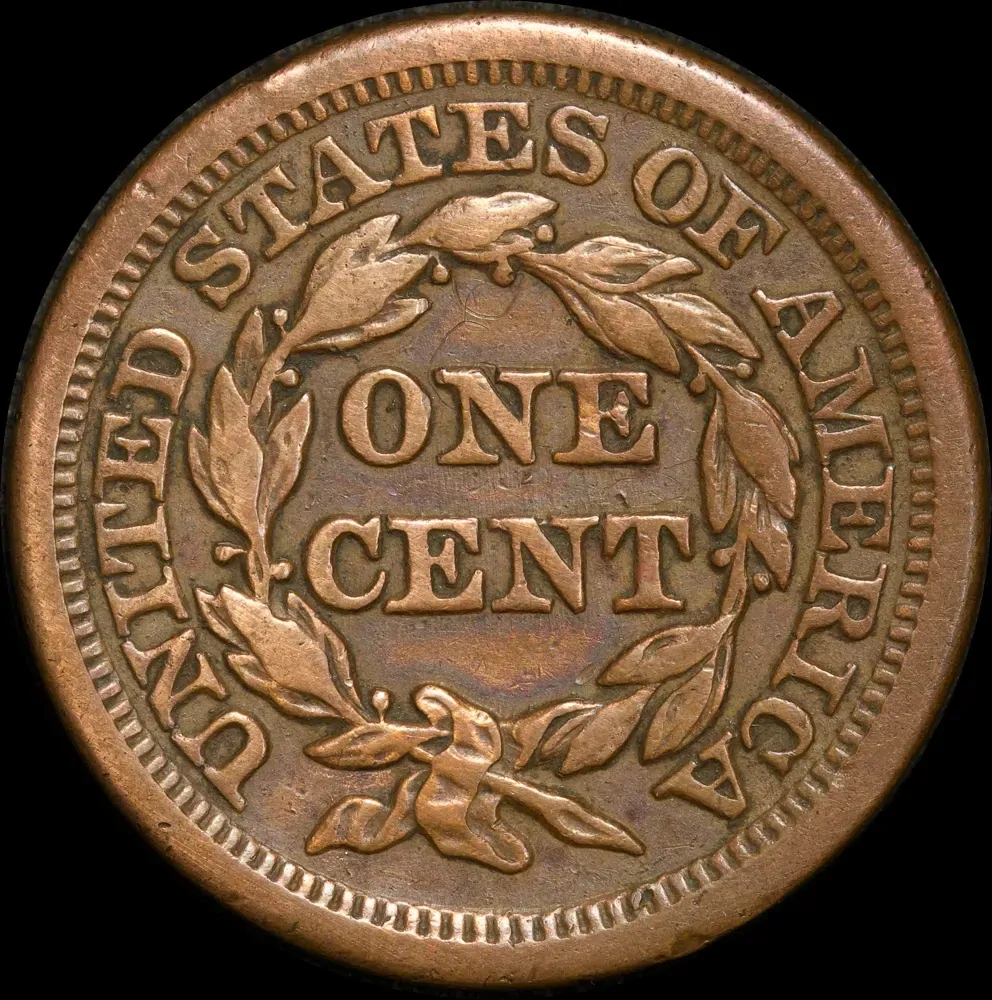 United States 1853 Copper Large Head 1 Cent KM#67 good VF product image