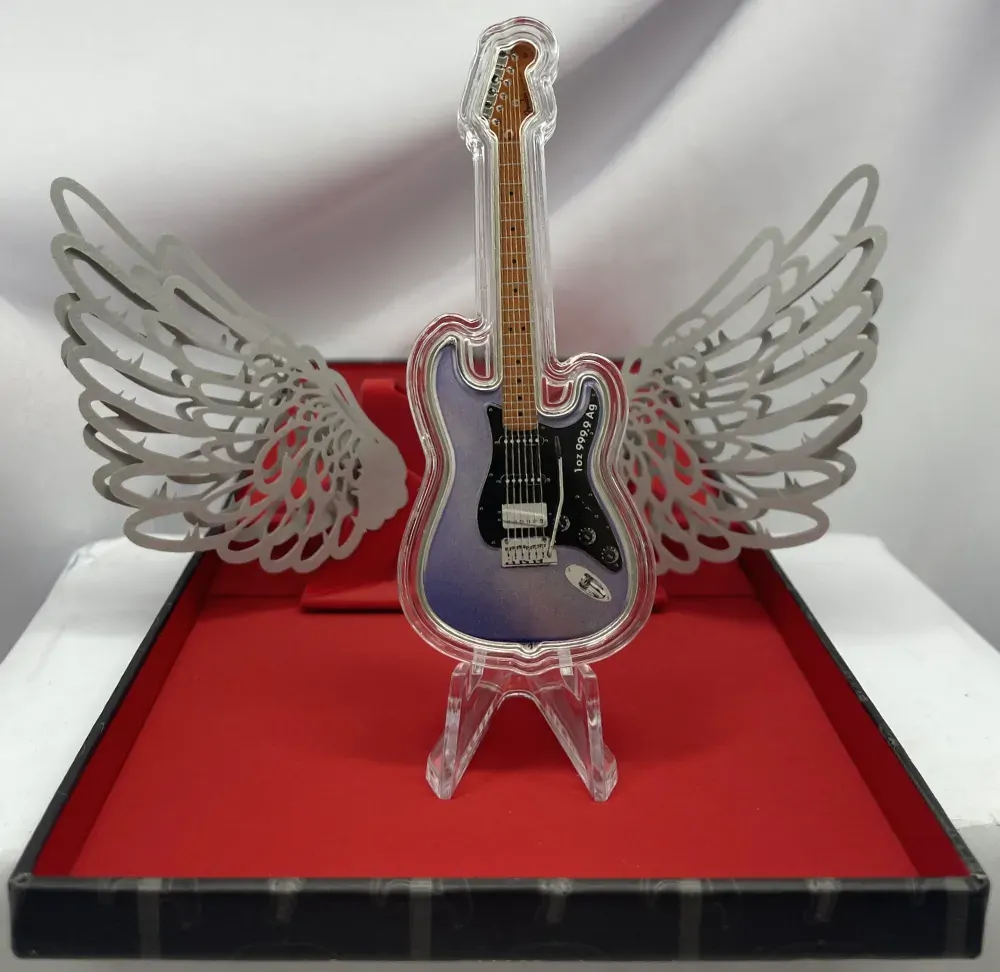 Solomon Islands 2024 Silver 1 Ounce Guitar Shaped Coin Fender Am Ultra Stratocaster product image