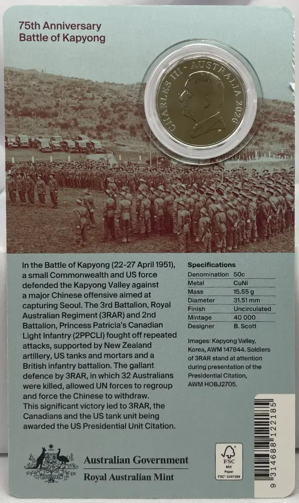 2026 50 Cent Uncirculated Coin Battle of Kapyong