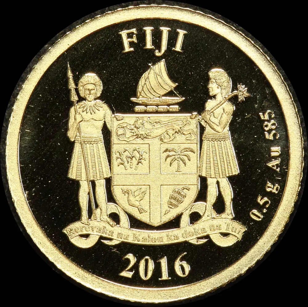 Fiji 2016 Gold 1 Dollar Half Gram Coin Great White Shark