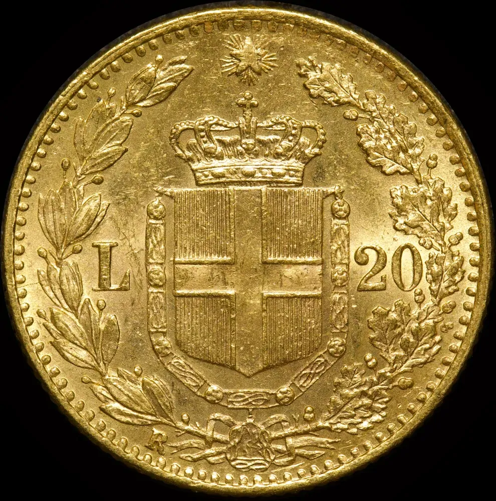 Italy 1881 Gold 20 Lire KM# 21 Uncirculated product image
