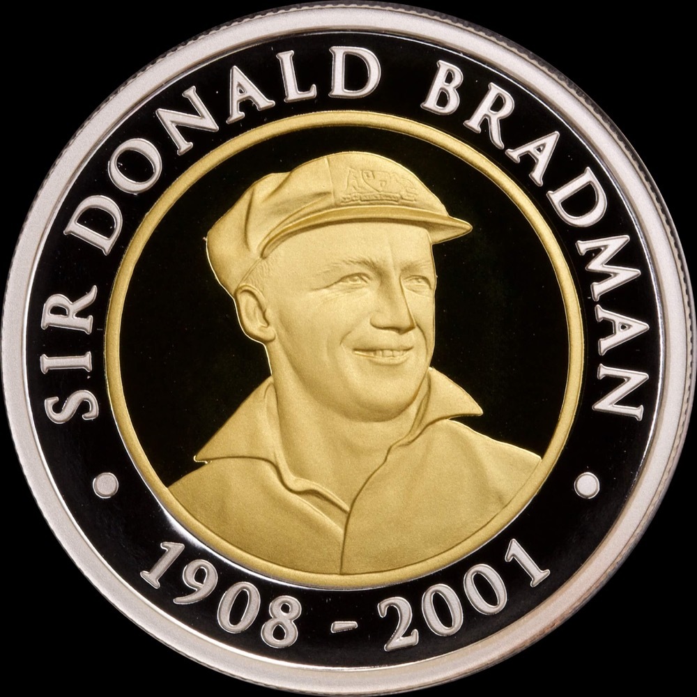 2001 Gold Bimetal Twenty Dollar Proof Coin Don Bradman