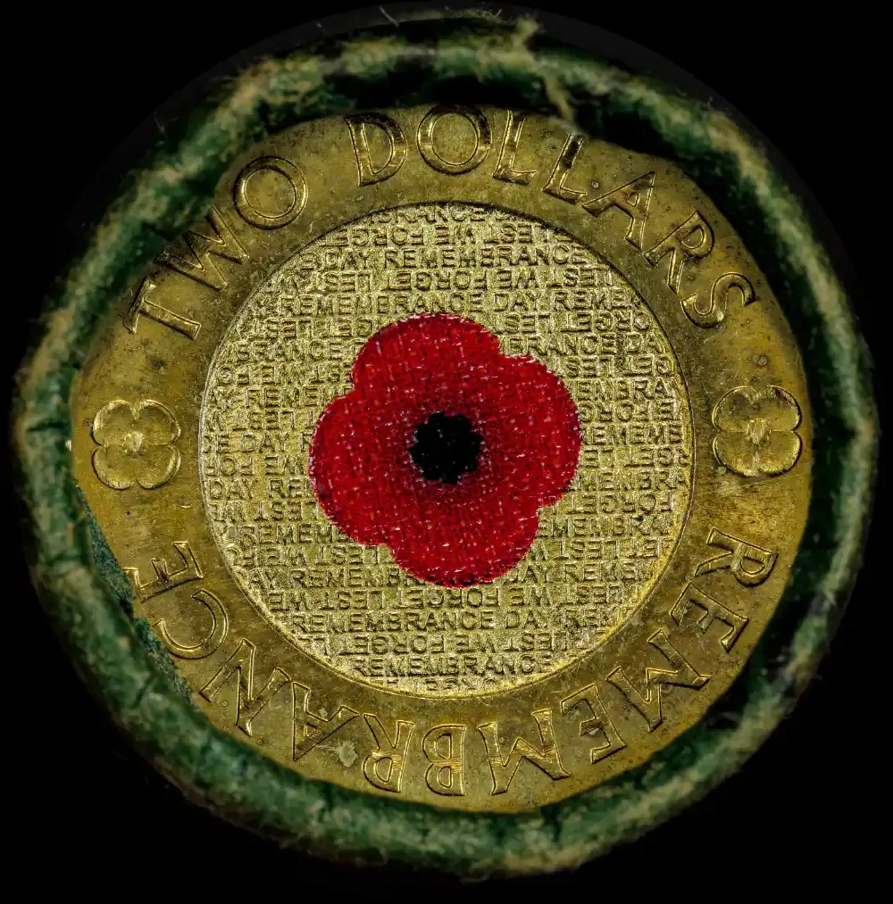 2012 Coloured 2 Dollar Coin Security Roll Remembrance Red Poppy