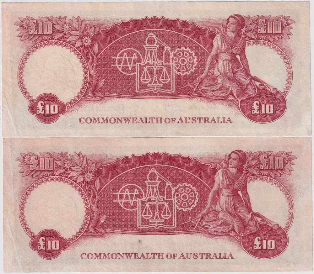 1954 Ten Pound Consecutive Pair Coombs/Wilson R62 good VF