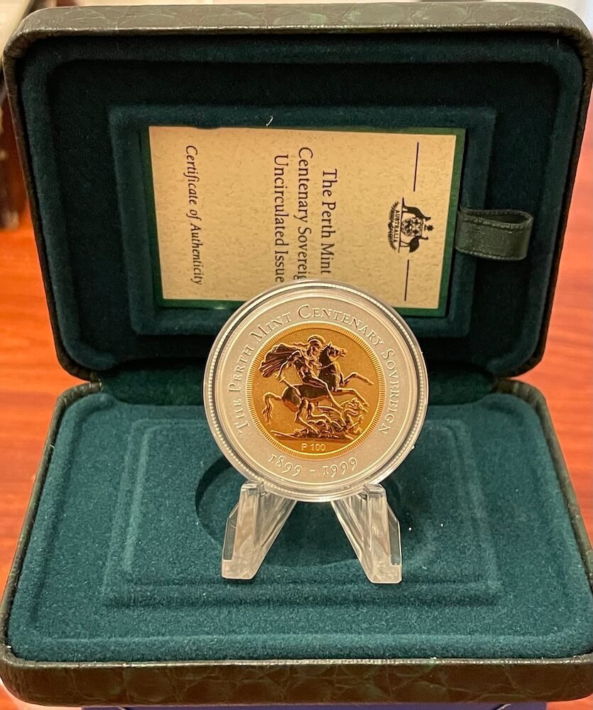 1999 Gold Bimetal 100 Dollar Unc Coin Perth Mint Centenary Sovereign