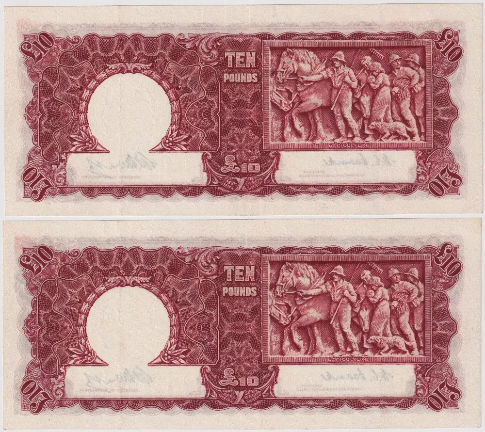 1949 Ten Pound Consecutive Pair Coombs/Watt R60 good EF product image