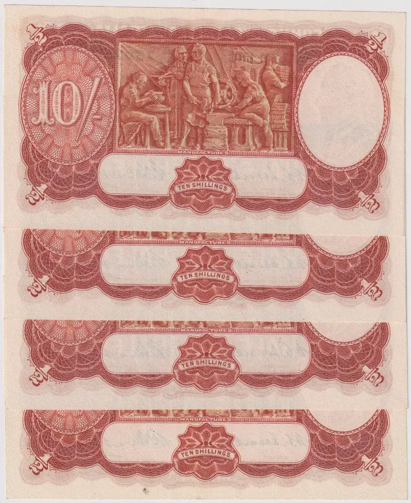 1949 Ten Shilling Consecutive Run of 4 Coombs/Watt R14 good EF product image