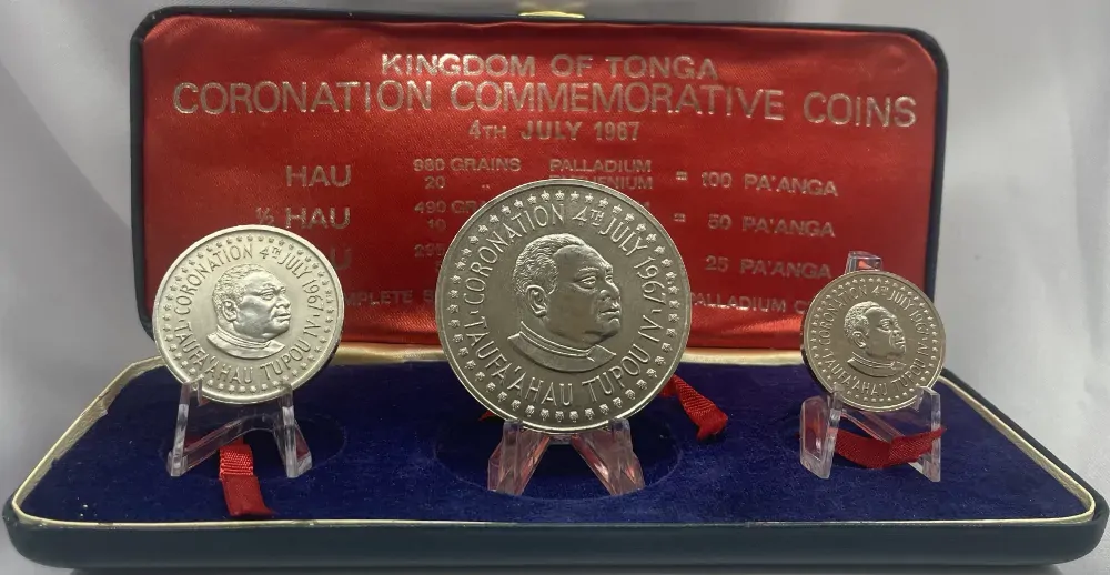 Tonga 1967 Palladium 3 Coin Set Coronation of King Taufa product image