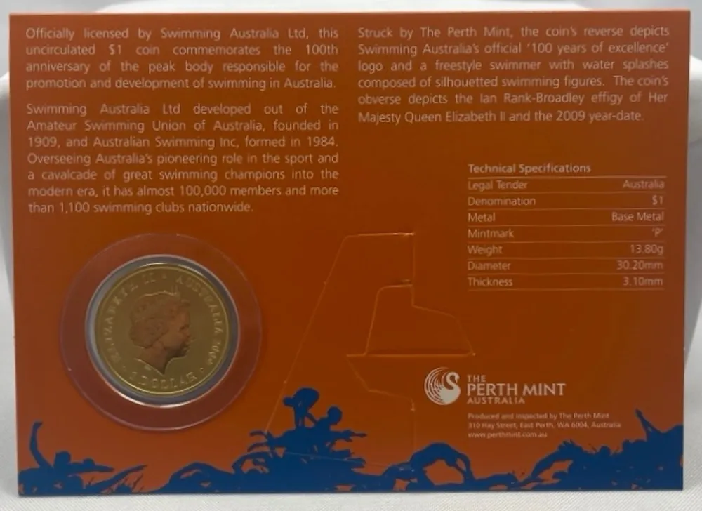 2009 1 Dollar Uncirculated Coin Swimming Australia