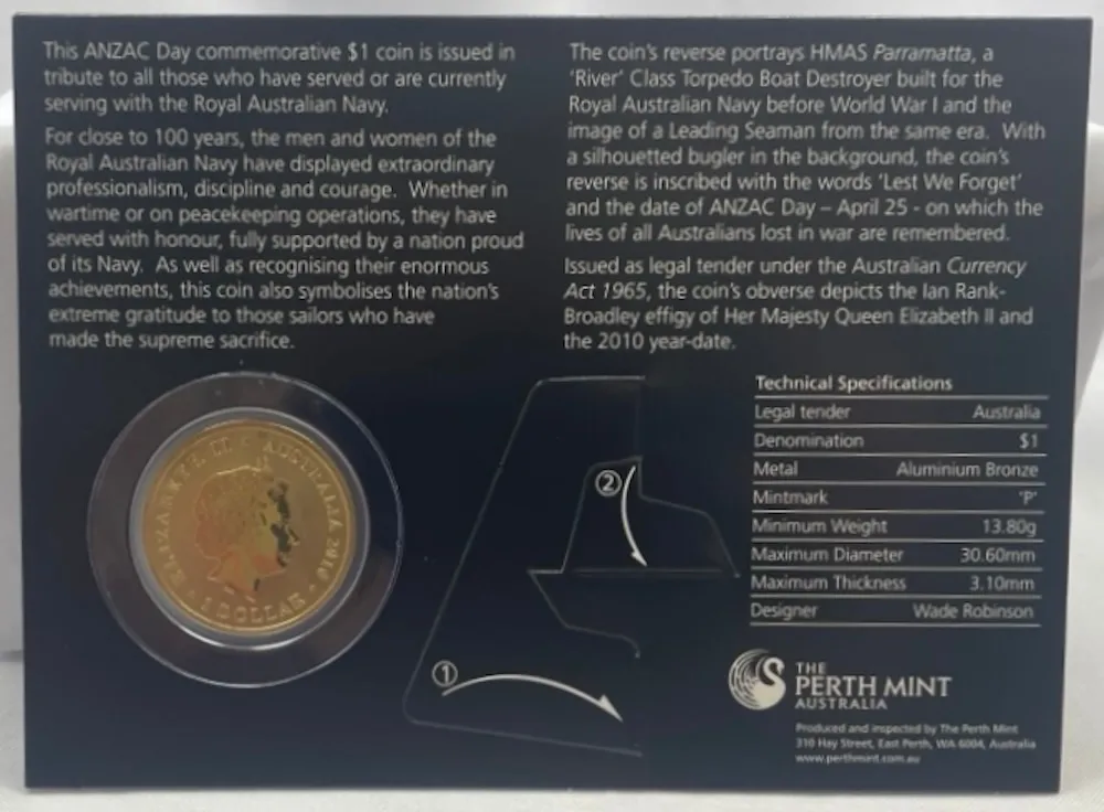 2010 1 Dollar Uncirculated Coin ANZAC Day product image