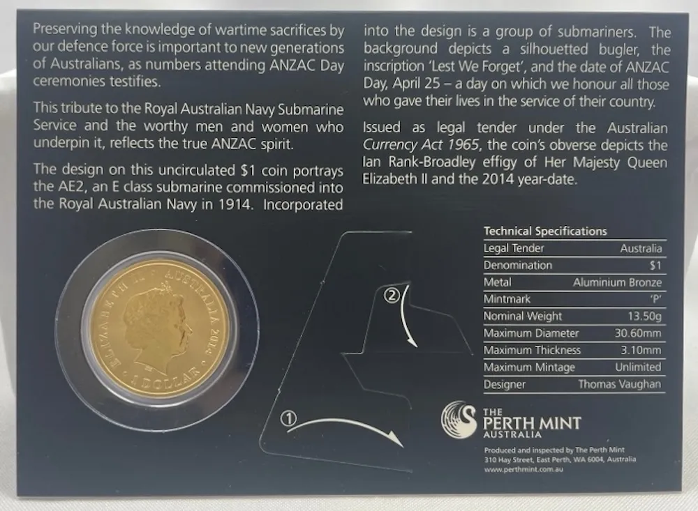 2014 1 Dollar Uncirculated Coin ANZAC Day