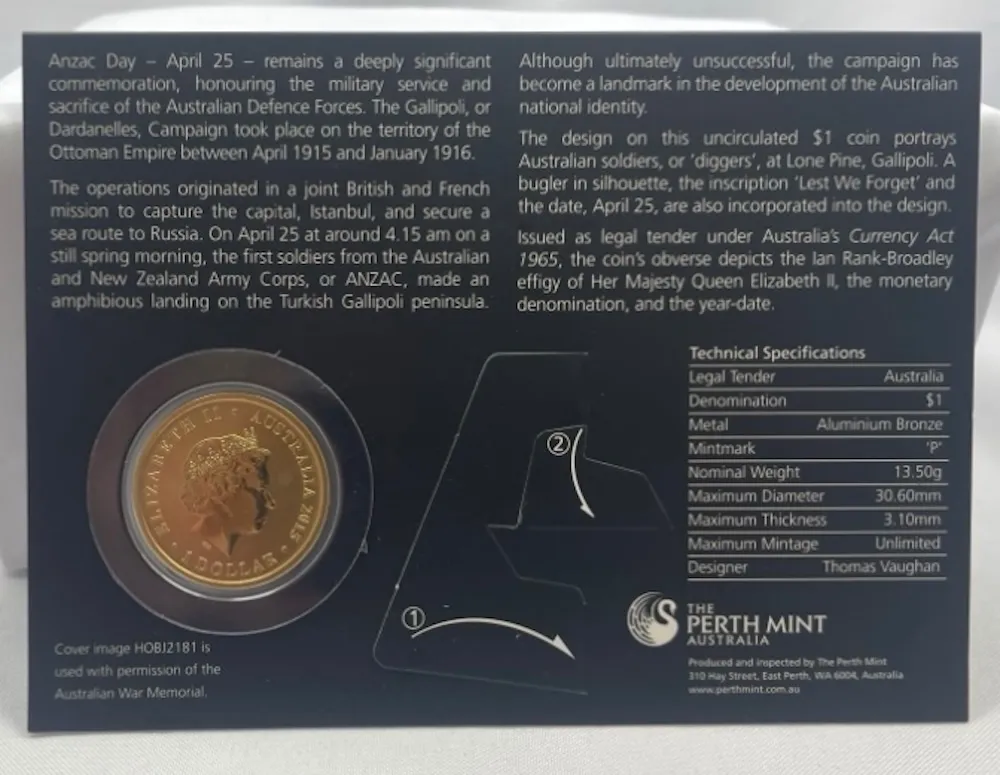 2015 1 Dollar Uncirculated Coin ANZAC Day
