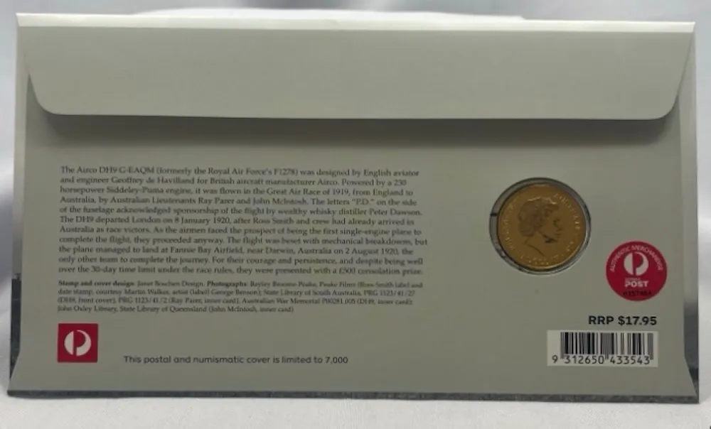 2019 1 Dollar PNC Airco DH9 First England to Australia Flight product image