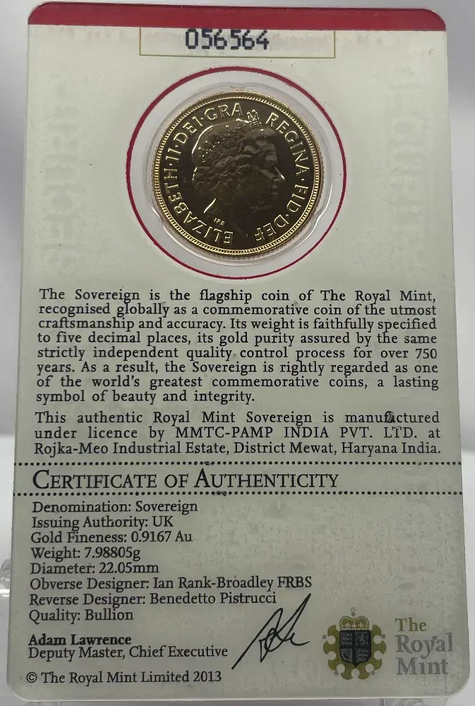 2013-I Gold Sovereign Elizabeth II S# SC7A Uncirculated