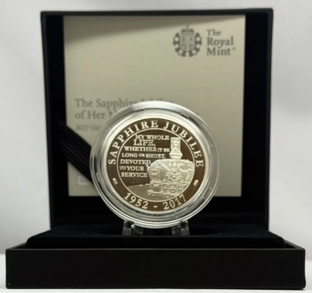 2017 Silver Proof Five Pounds Elizabeth II S# L51 Sapphire Jubilee