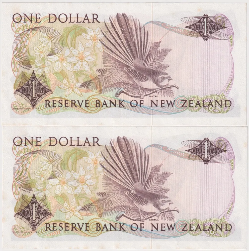 New Zealand 1981 1 Dollar Star Note Pair Hardie Pick#169a Uncirculated