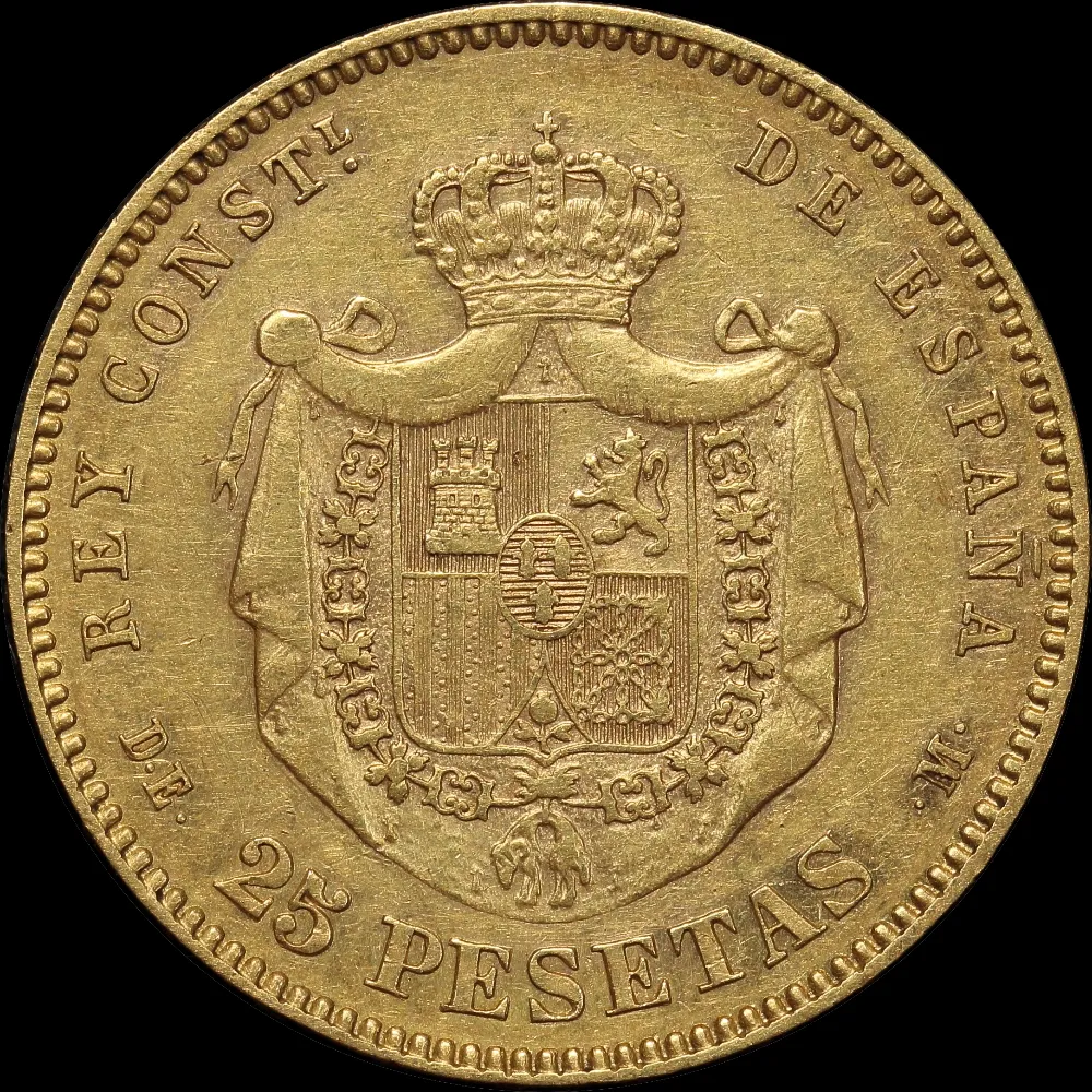 Spain 1876 Gold 25 Pesetas KM# 673 Extremely Fine product image