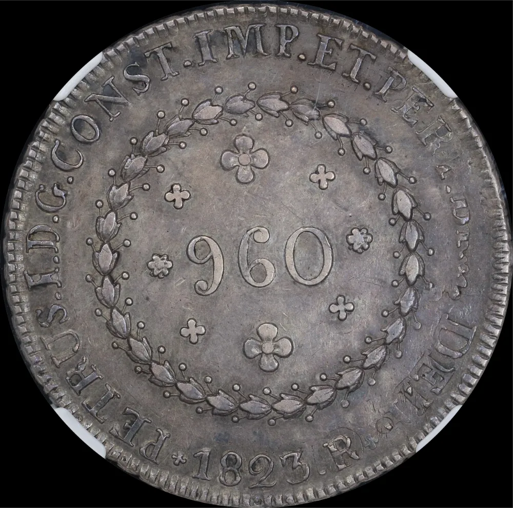 Brazil 1823-R Silver 960 Reis KM# 368.1 NGC AU55 product image