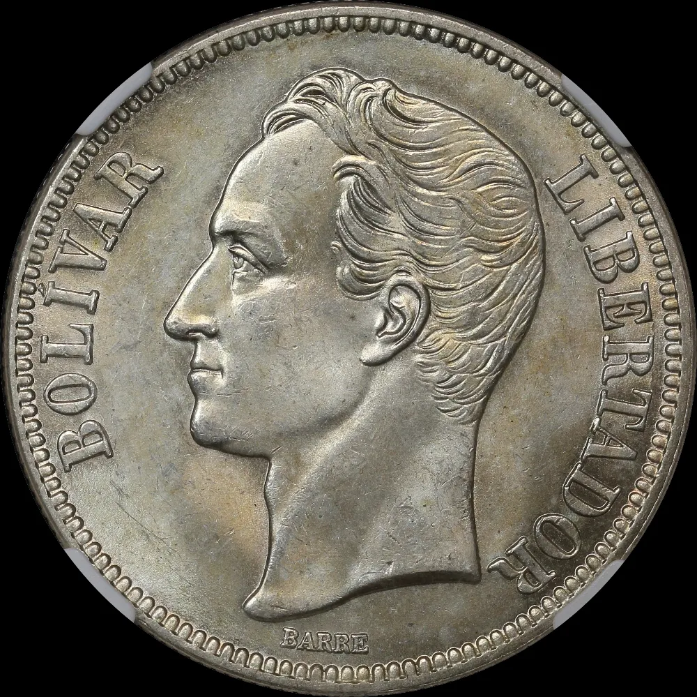Venezuela 1935 Silver 5 Bolivares Y# 24.2 NGC MS64 product image