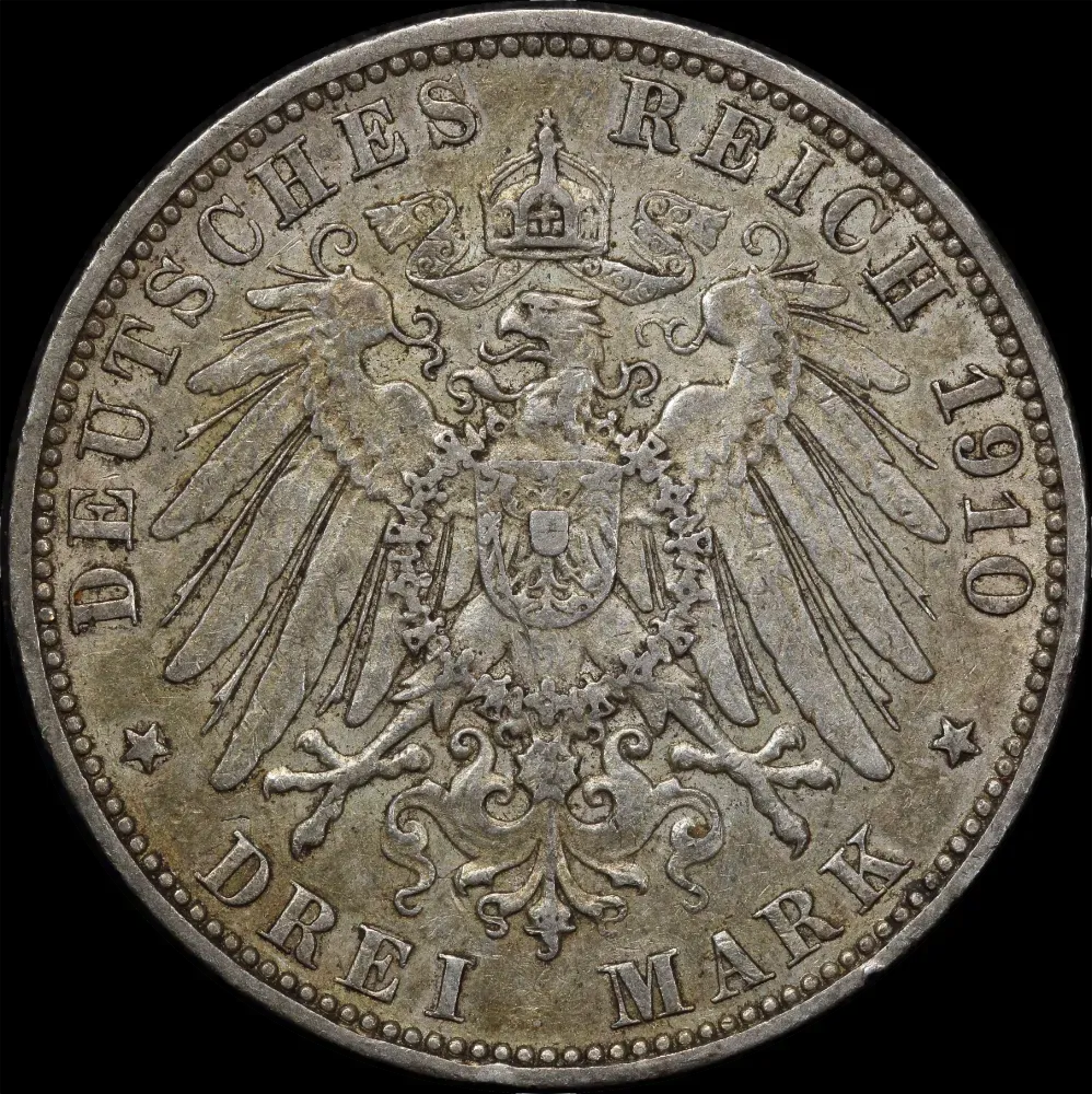 German States (Hamburg) 1910 Silver 3 Mark KM#620 good EF product image