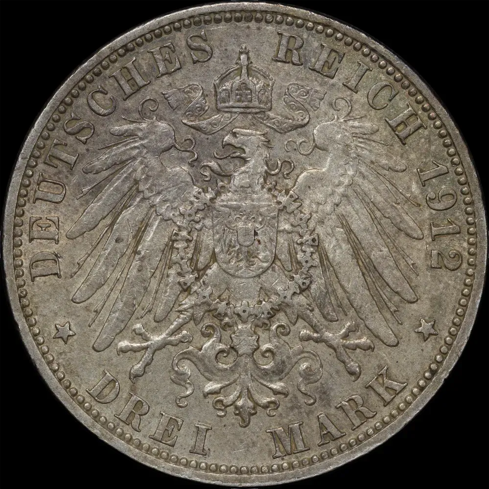 German States (Hamburg) 1912 Silver 3 Mark KM#620 good EF product image