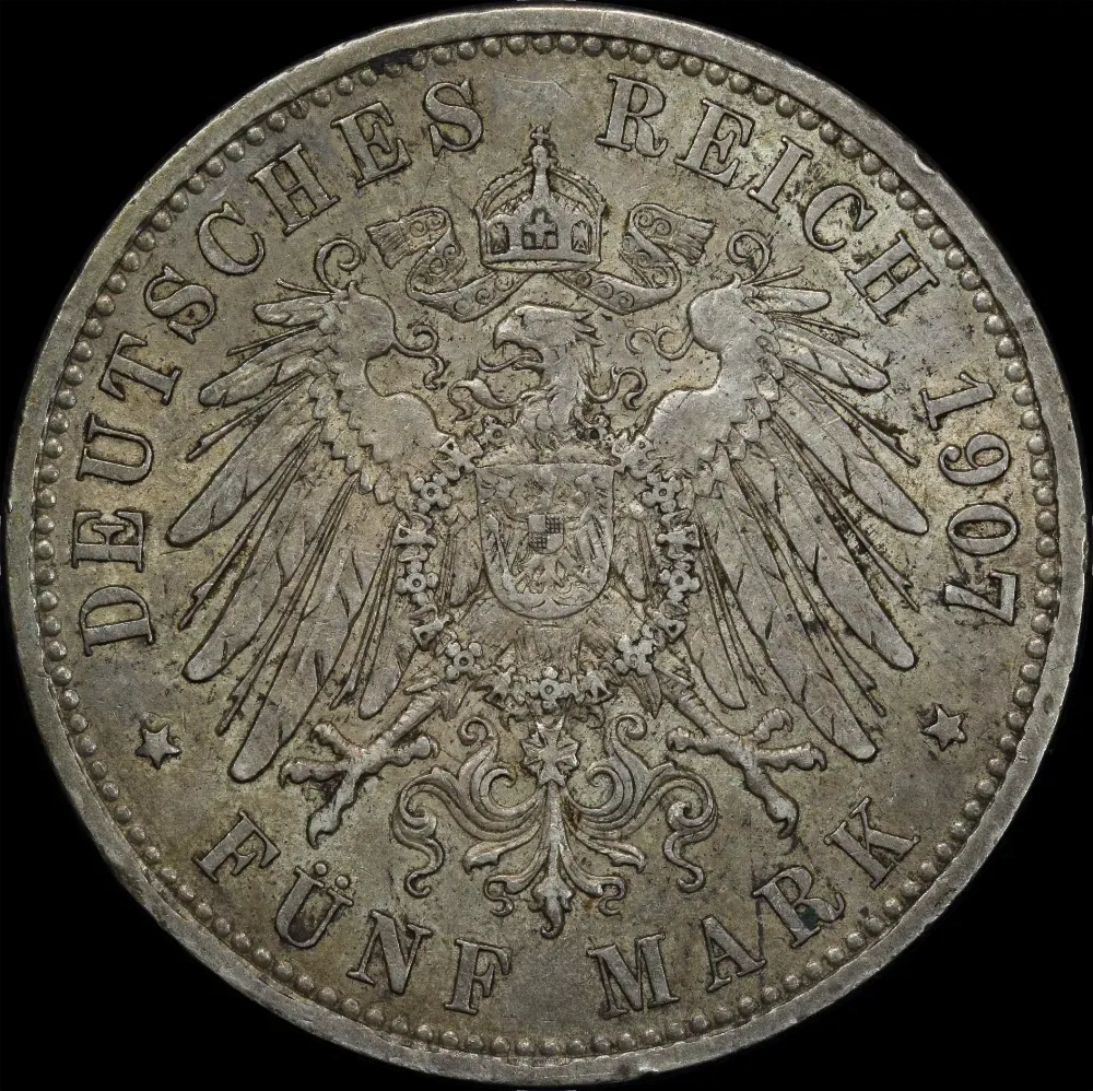 German States (Prussia) 1907 Silver 5 Marks KM#23 Extremely Fine product image