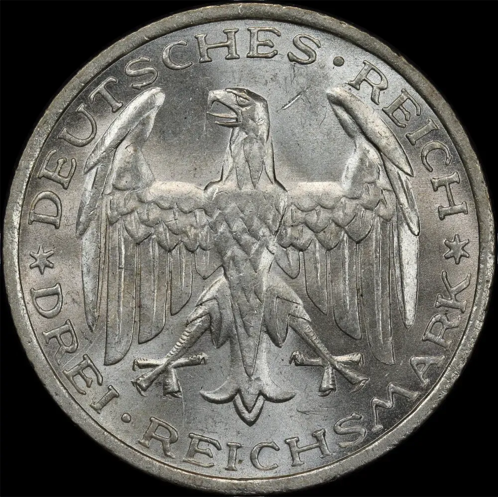 Germany (Weimar Republic) 1927-A Silver 3 Reichsmark KM#53 good EF Marburg product image