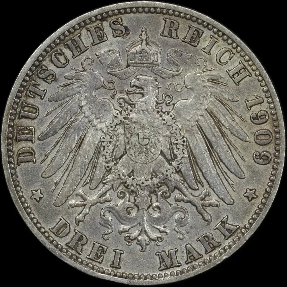 German States (Bavaria) 1909 Silver 3 Mark Otto KM#996 good EF