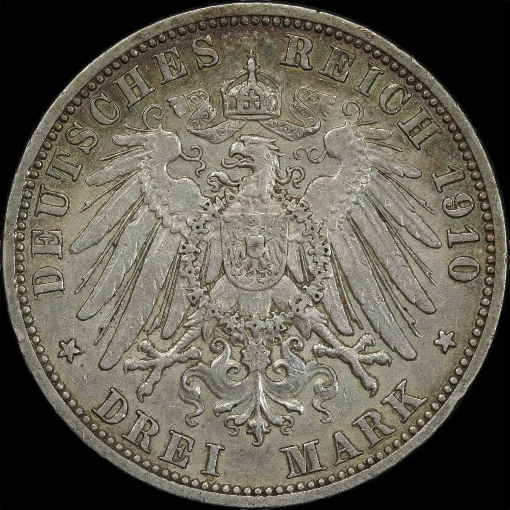 German States (Prussia) 1910-A Silver 3 Mark KM#527 good EF product image