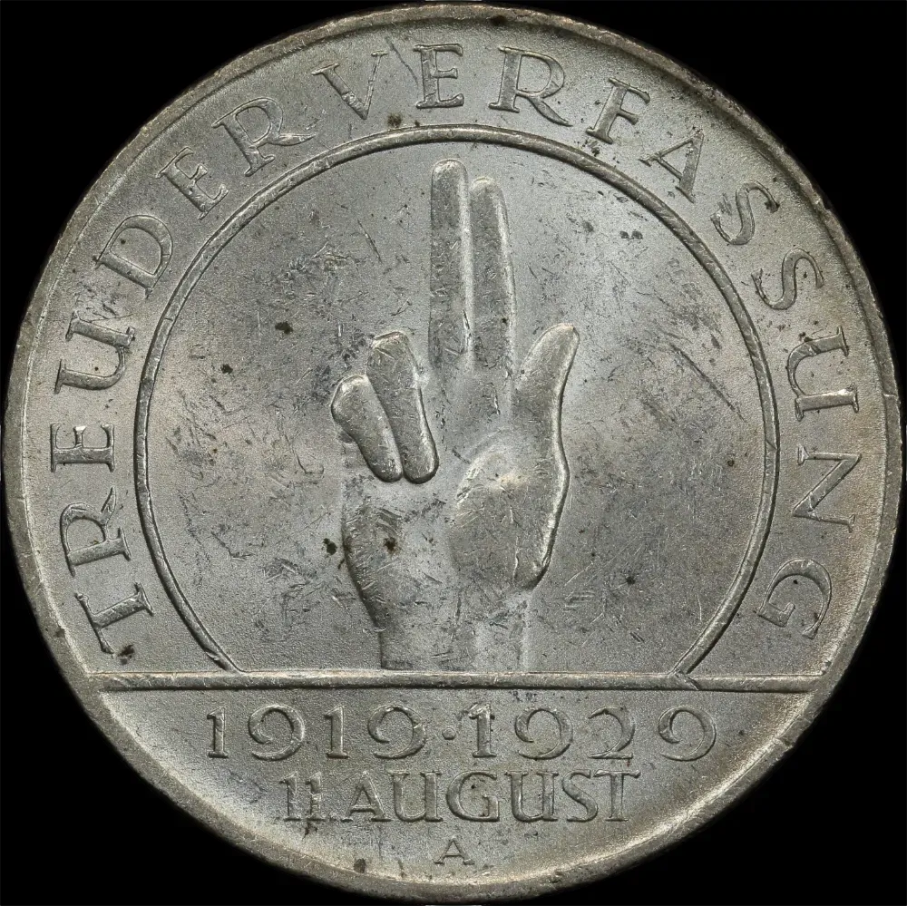 Germany (Weimar Republic) 1929 Silver 3 Reichsmark KM#63 about Unc product image