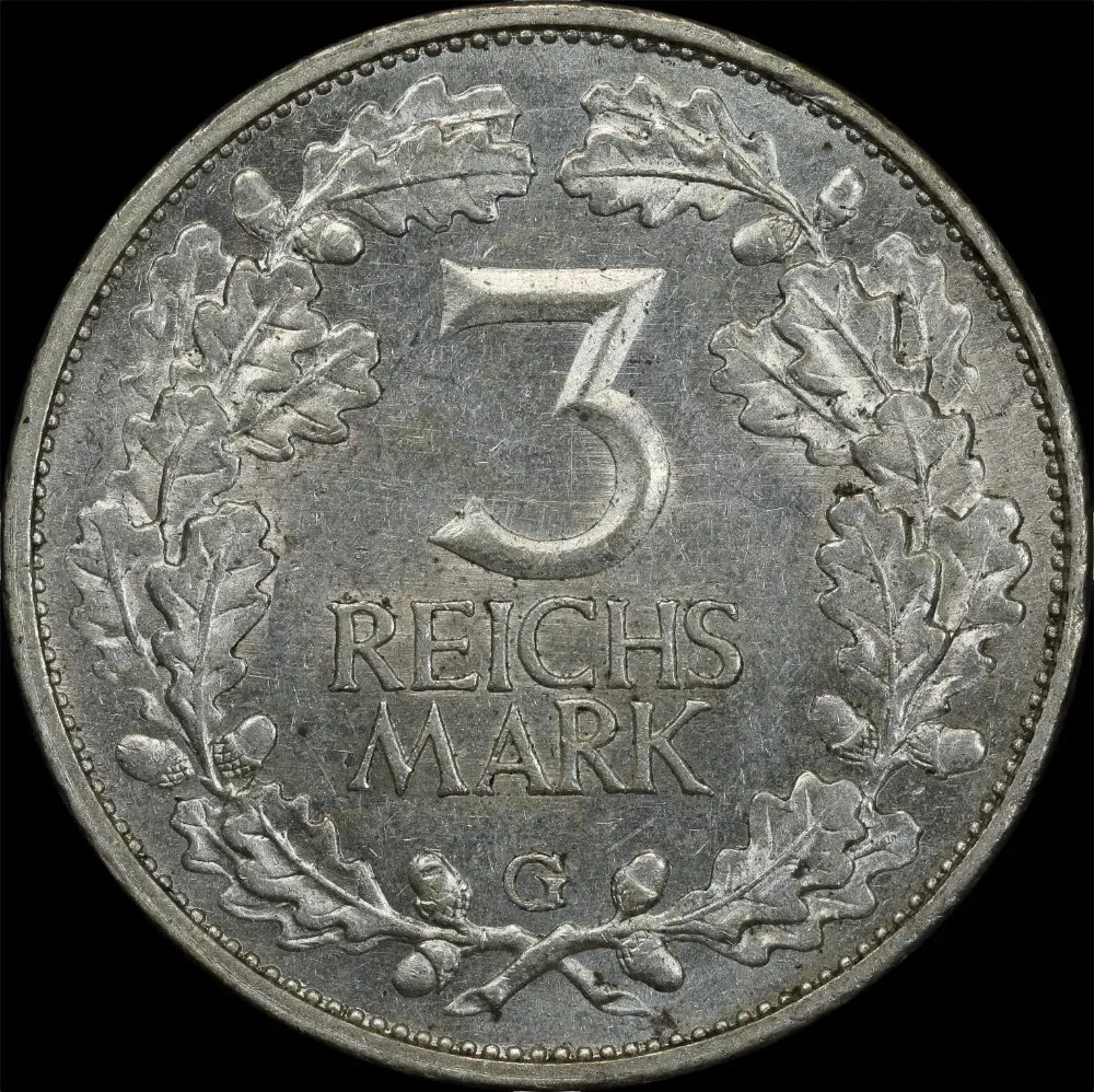 Germany (Weimar Republic) 1925-G Silver 3 Reichsmark good EF  product image
