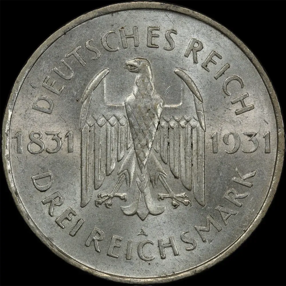 Germany (Weimar Republic) 1931-A Silver 3 Reichsmark about Unc product image