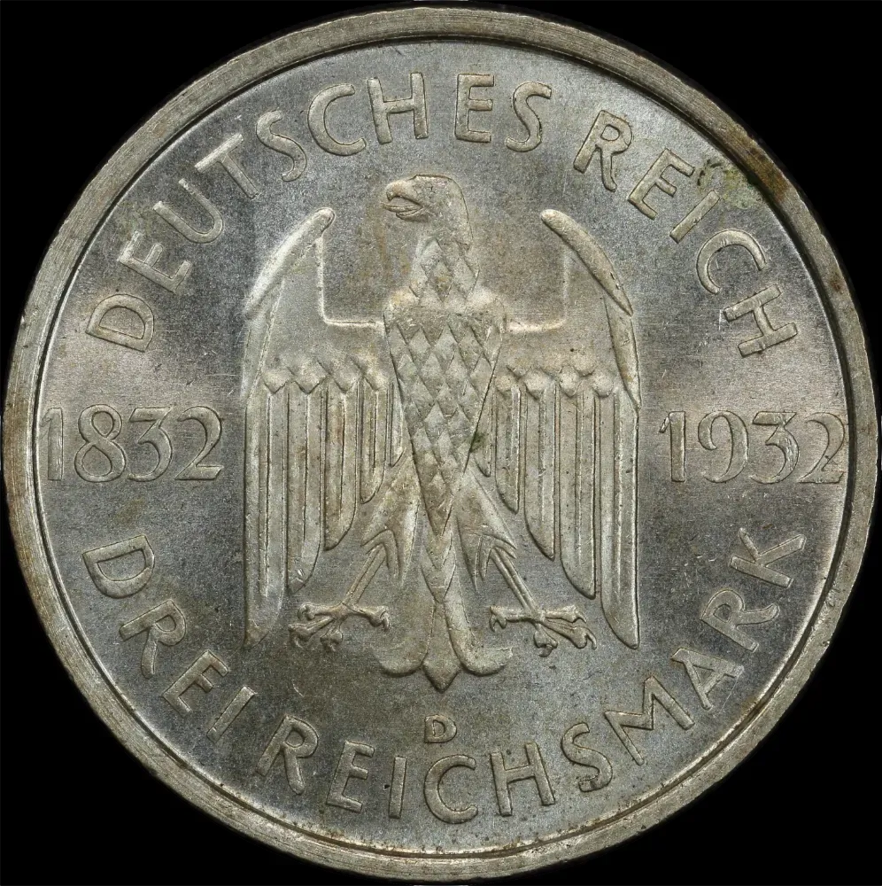 Germany (Weimar Republic) 1932-D Silver 3 Reichsmark about Unc product image