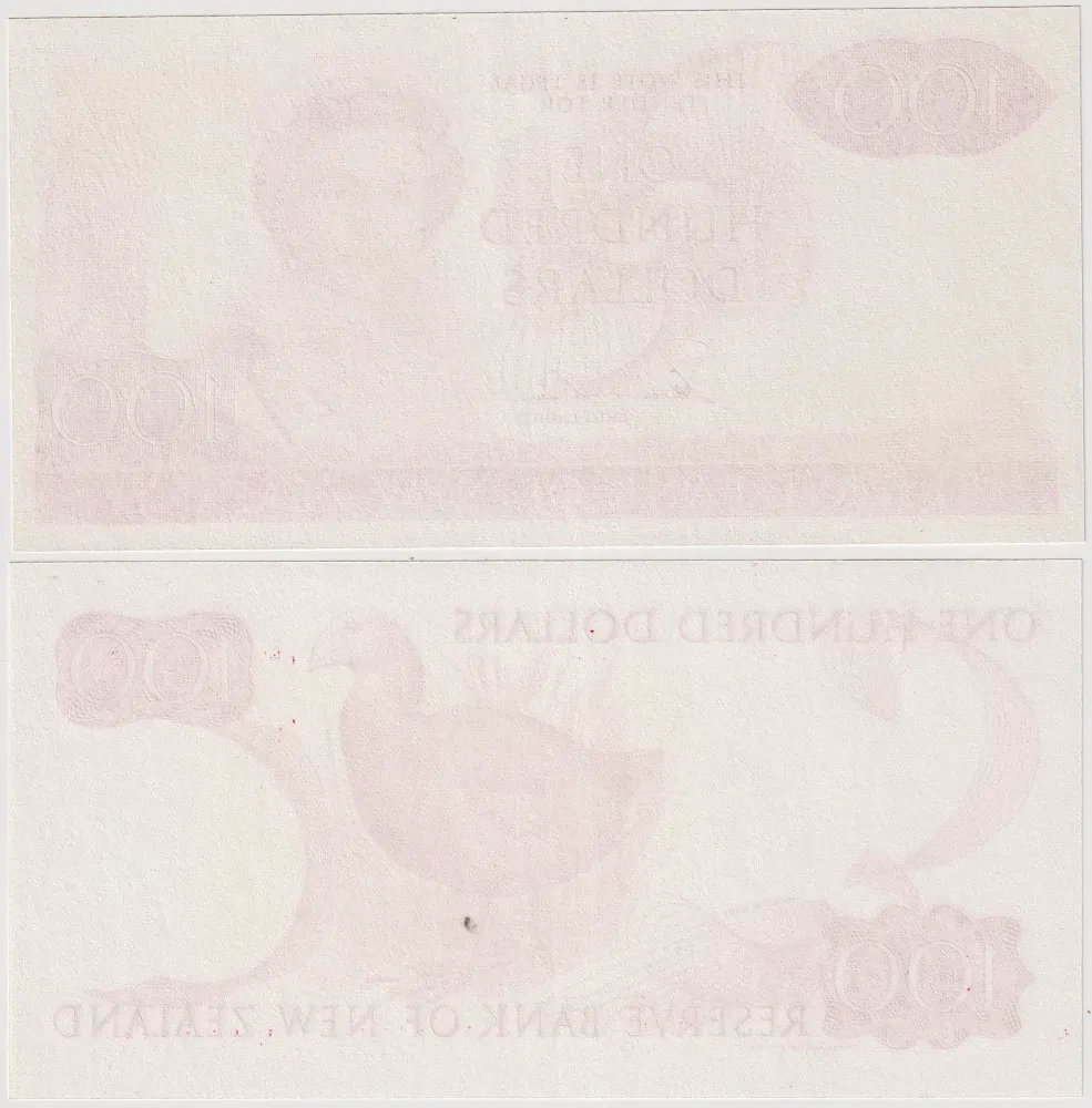 New Zealand c.1980 Pair of Uniface Colour Trial 100 Dollar Notes product image