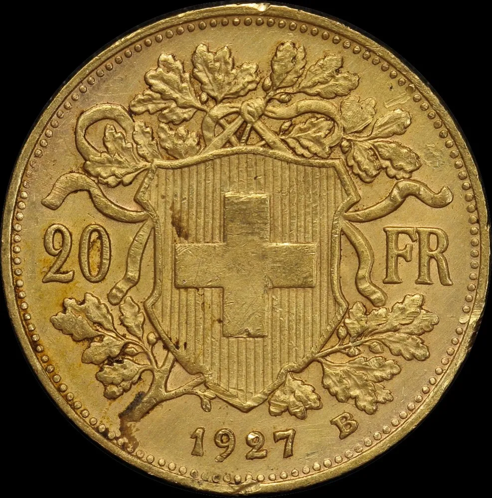 Switzerland 1927-B Gold 20 Francs KM# 35.1 about Unc product image
