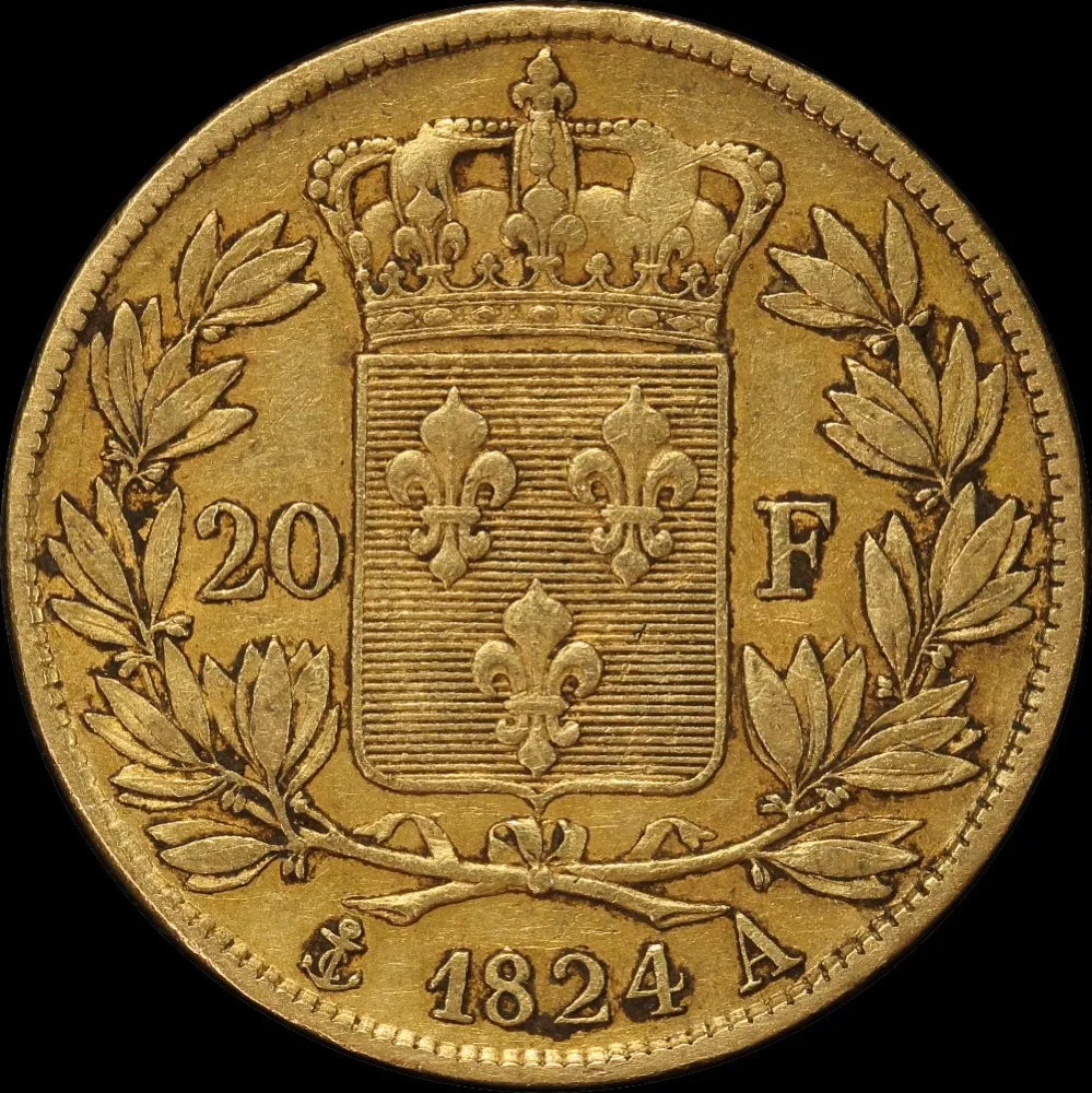 France 1824 Gold 20 Franc KM# 712.1 good VF