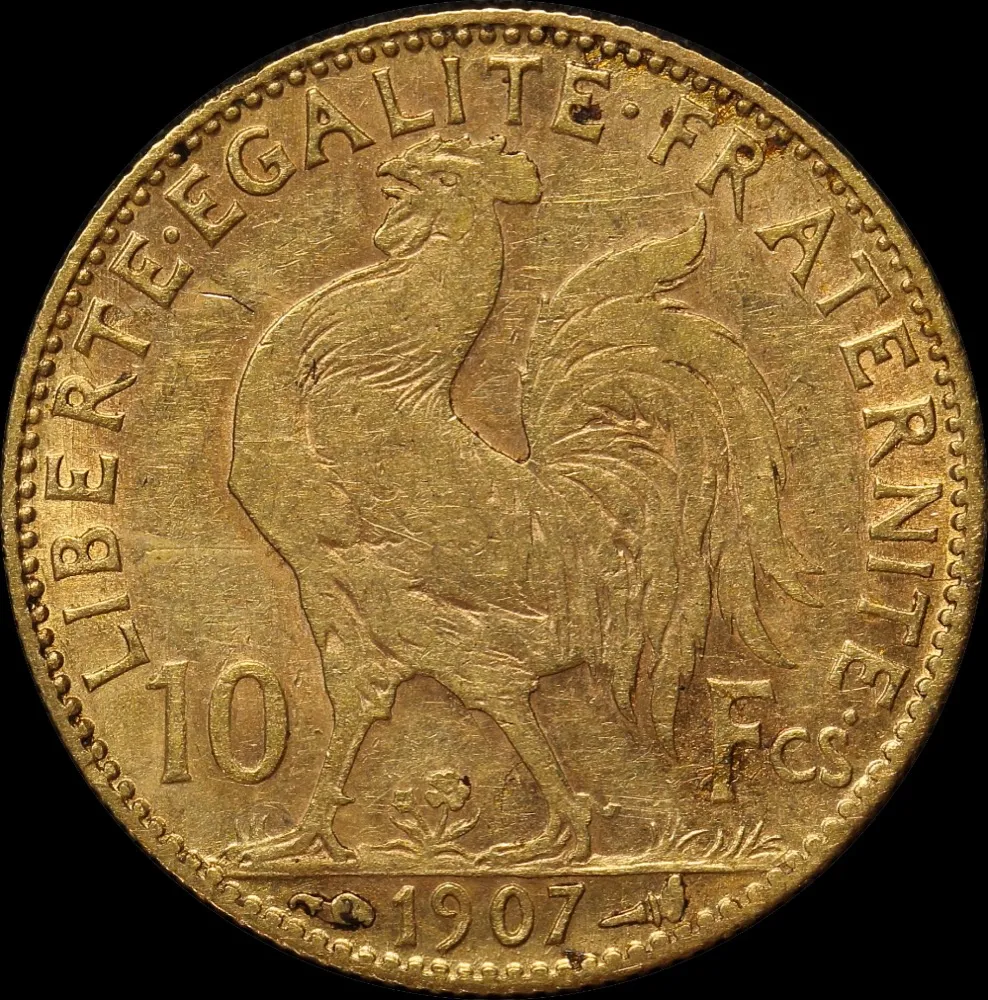 France 1907 Gold 10 Franc KM# 846 Extremely Fine