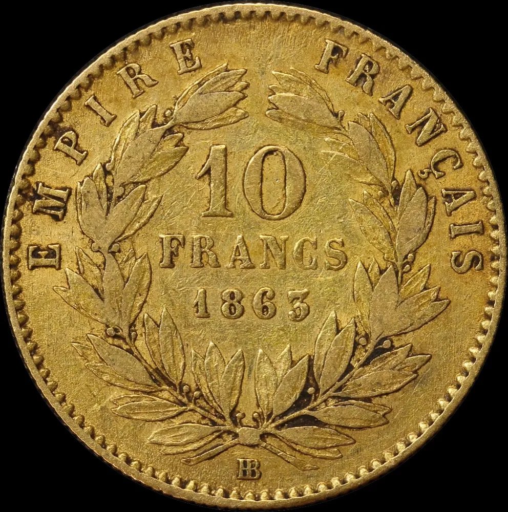 France 1863 Gold 10 Franc KM# 800.1 Very Fine