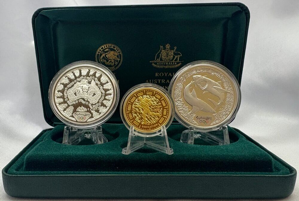 Sydney 2000 Olympic Gold and Silver 3 Proof Coin Set #2 Dedication I