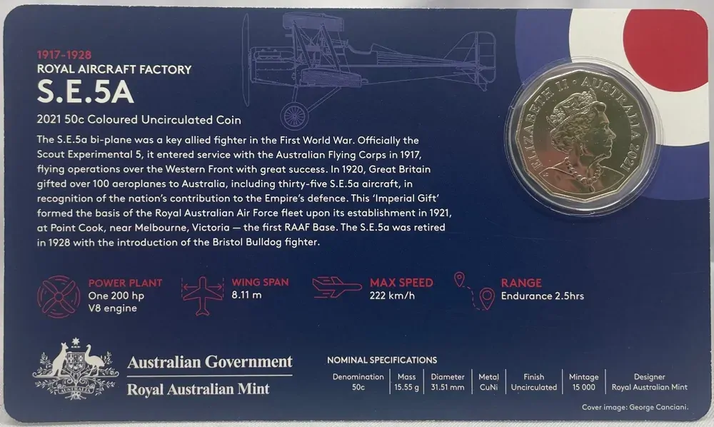 2021 50 Cent Uncirculated Coin Royal Aircraft Factory S.E.5A Ex Set product image