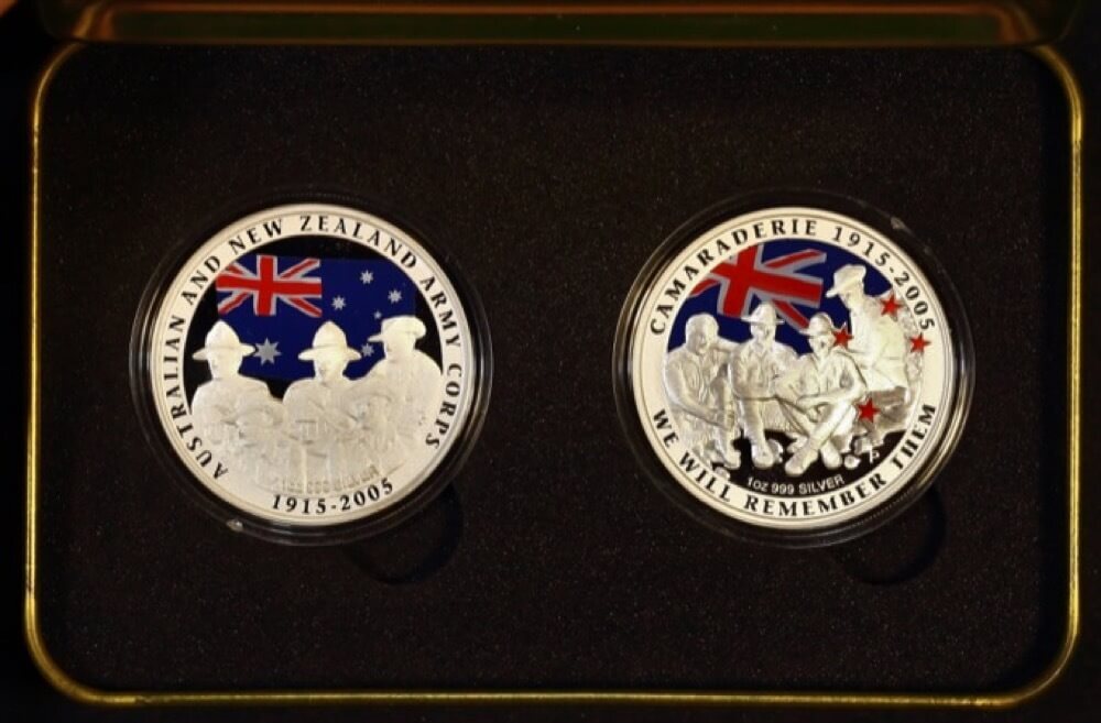 2005 Silver Two Coin Set (2 *1oz) Anzac 90th Anniversary in Cake Tin