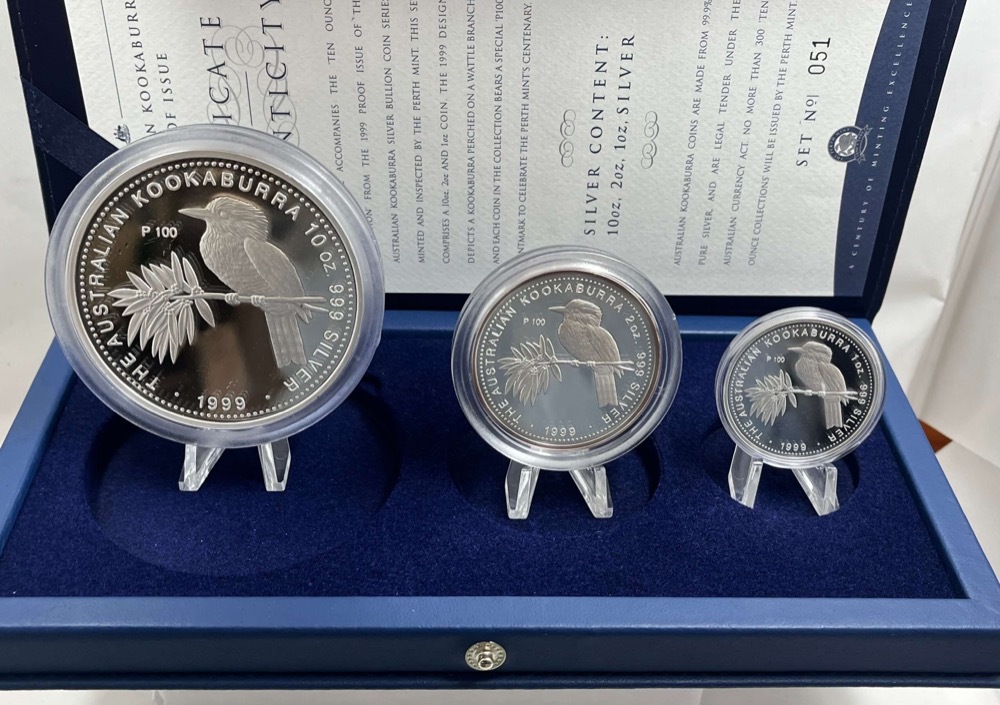 1999 Silver Three Coin Kookaburra Set (10oz 2oz 1oz) product image