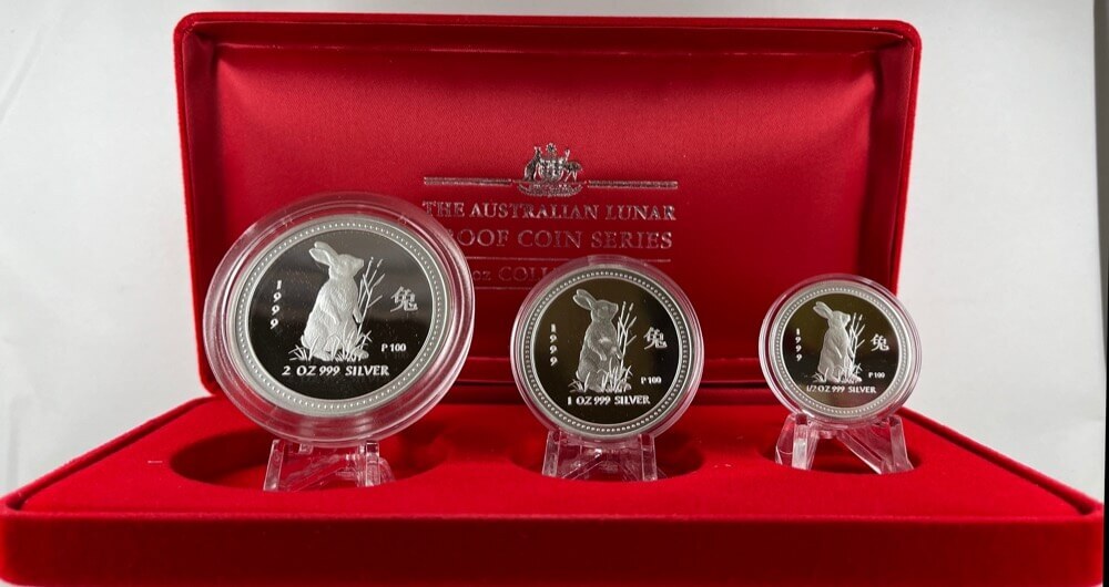 1999 Silver Lunar 3 Coin Proof Set - Rabbit product image