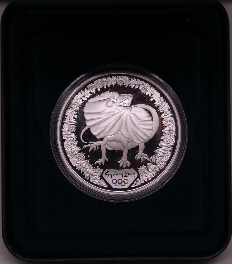 2000 Silver Olympic Proof Coin Frill-Necked Lizard and Sturt's Desert Pea