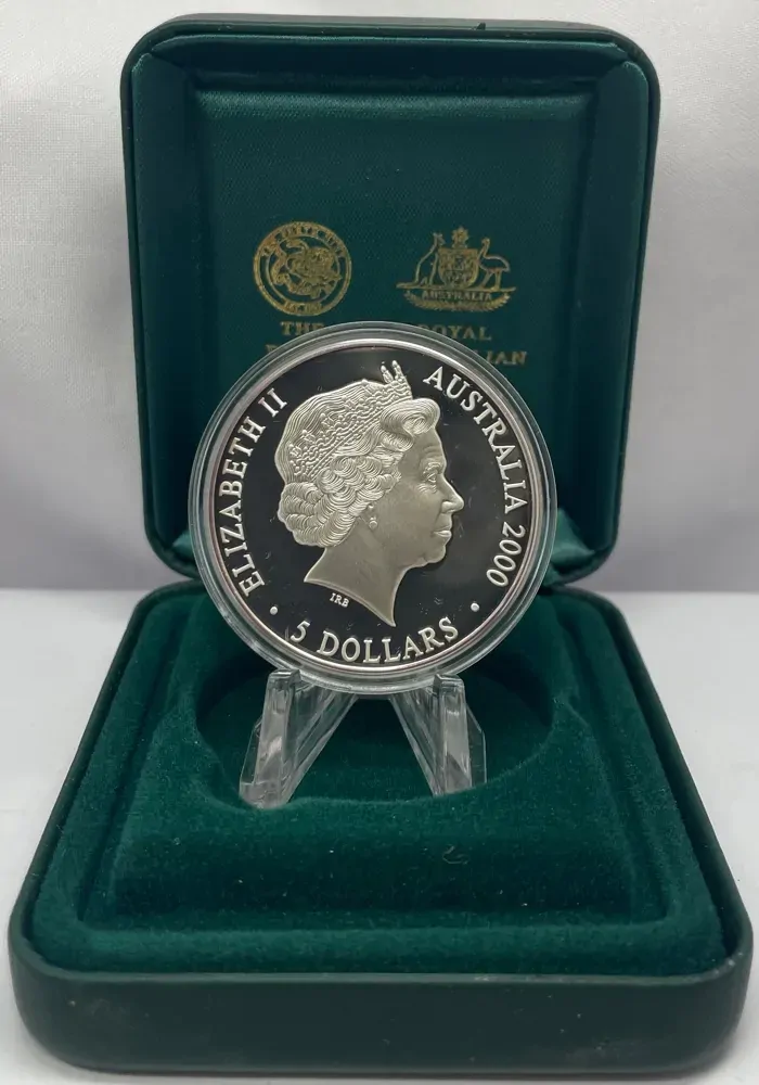 2000 Silver 1 Ounce Olympic Proof Coin Frill-Necked Lizard and Sturt's Desert Pea