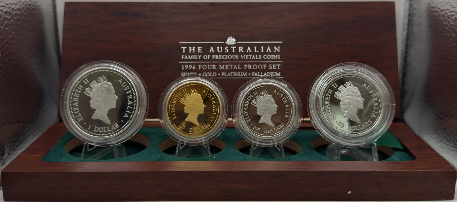 1996 Family of Precious Metals 4-Coin Proof Set – 1 oz Gold, Silver, Platinum & Palladium product image