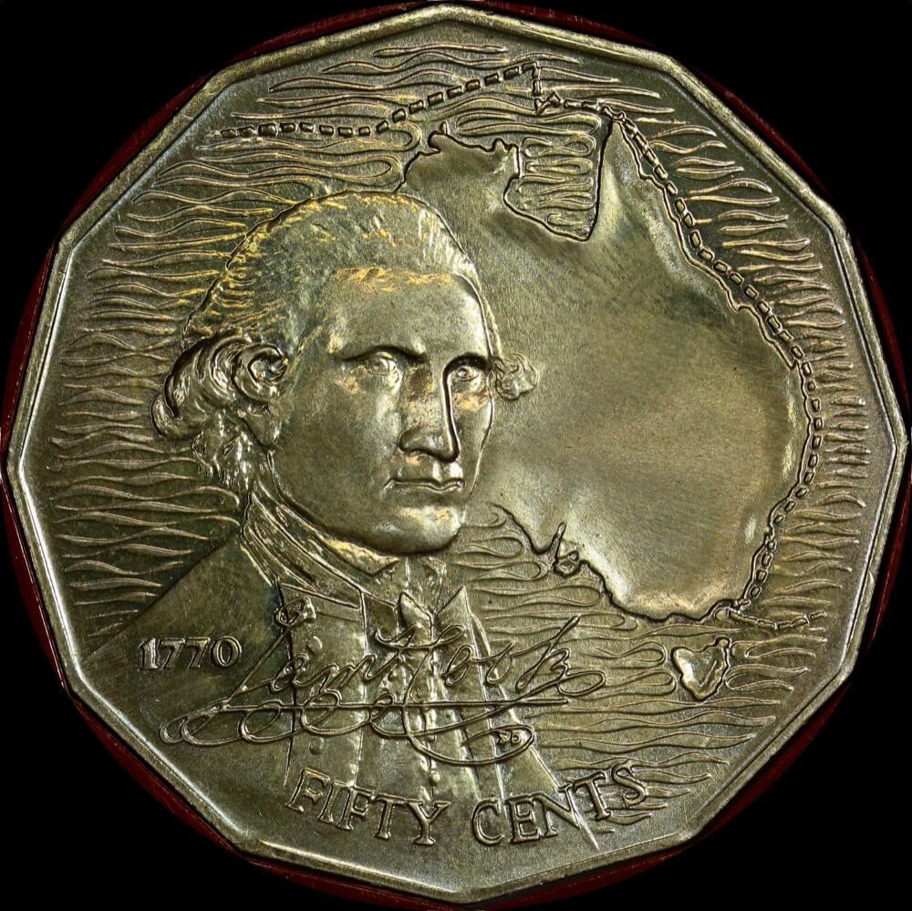 1970 50 Cent Specimen Captain Cook in Red Case Sterling & Currency