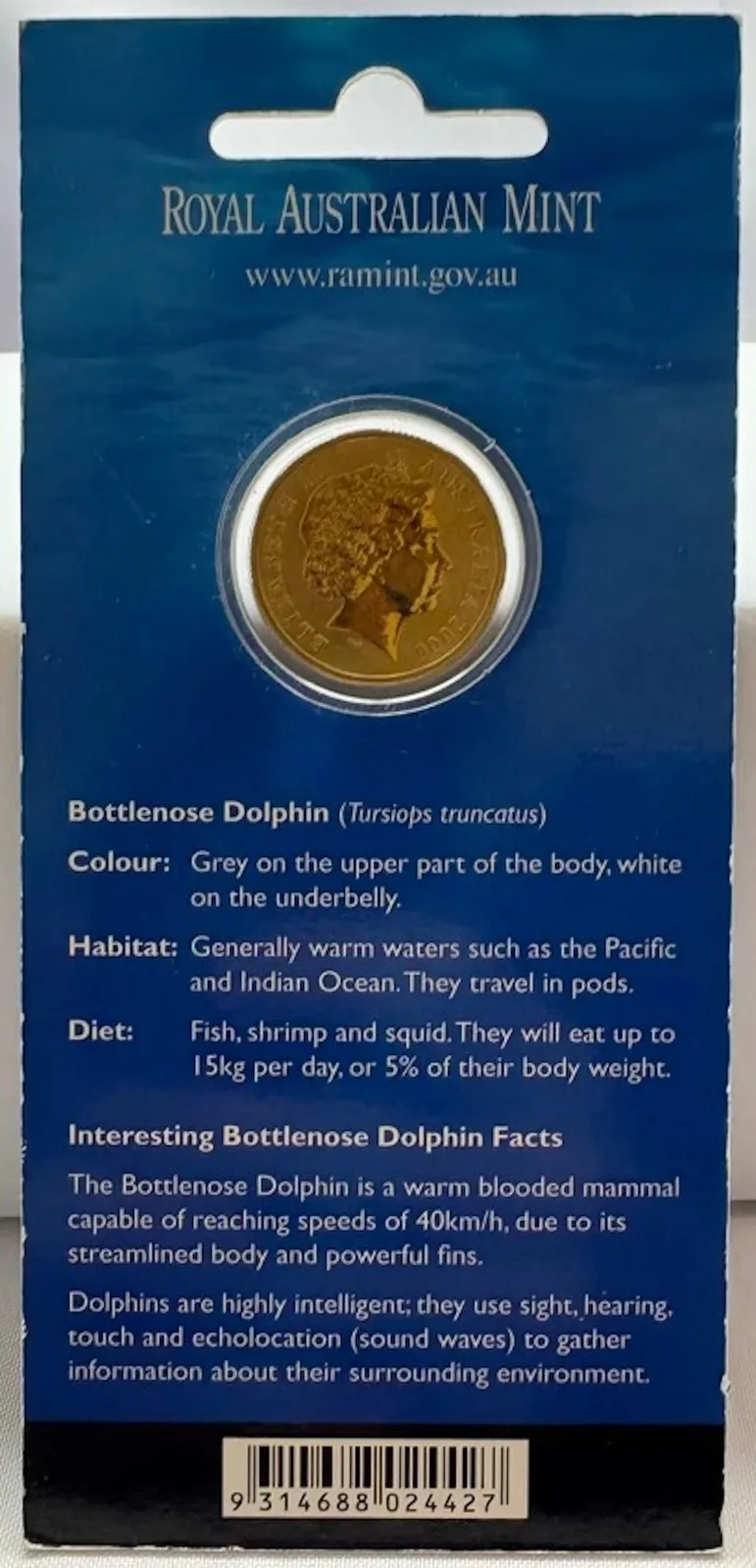 2006 Coloured 1 Dollar Uncirculated Coin Ocean Series Bottle Nosed Dolphin